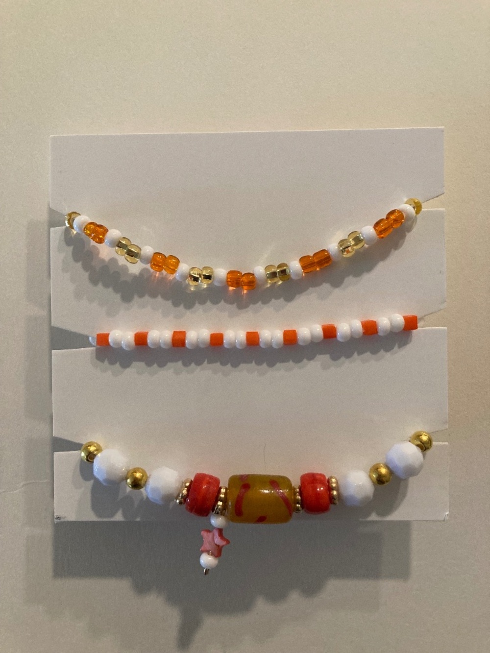 Pre-Stretched Elastic Orange White Yellow Bracelet Set - 6.5”